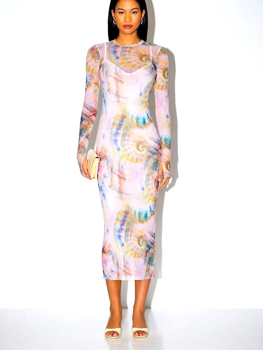 NWT AFRM Ashland Mesh Midi Dress in Pearly Shell, Size XXS